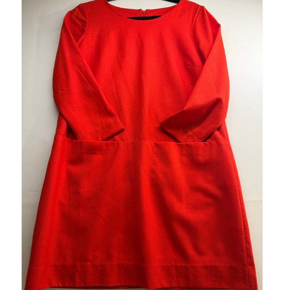 J.Crew Red Wool Blend Shift Dress With Pockets Size 8 3/4 Sleeve Classic